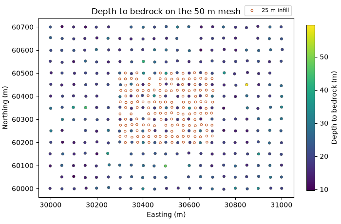 Depth to bedrock on the 50 m mesh
